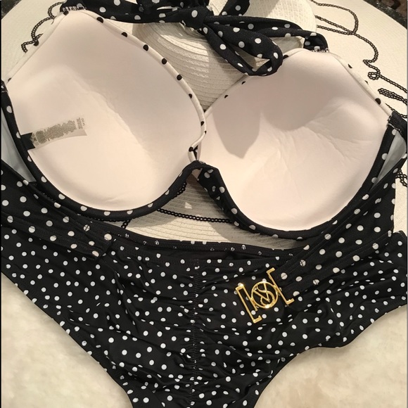Victoria’s Secret bikini push up poke dot two toned 34DD/S or other bottoms - Picture 4 of 15